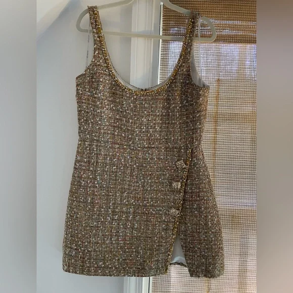 Self-Portrait Gold Tinsel Boucl Tweed Mini Dress size 10 Self-Portrait Gold Tinsel Boucl Tweed Mini Dress size 10